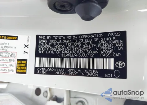 2023 Toyota Corolla Le из США, поврежденный, VIN JTDB4MEE9P3000712